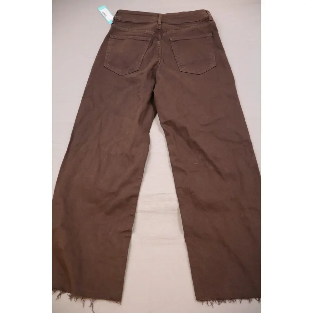 NEW Just Black Denim Women's Brown Espresso Raw Hem High Rise Wide Leg Jeans 29 - Picture 3 of 6